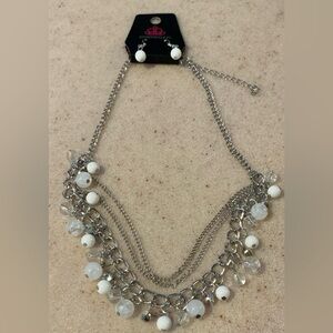 Paparazzi Silver and White Necklace Set